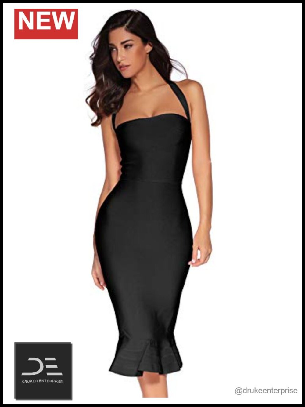 Halter Fishtail Midi Bandage Dress Bodycon Party Wedding Guest